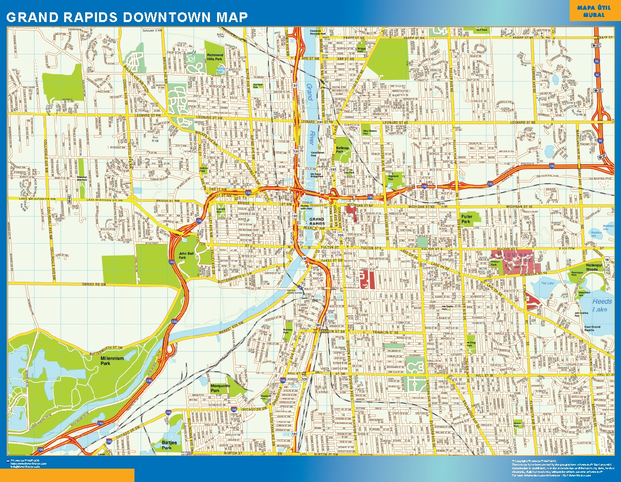 City Of Grand Rapids Map Grand Rapids Downtown Map | Wall Maps Of He World
